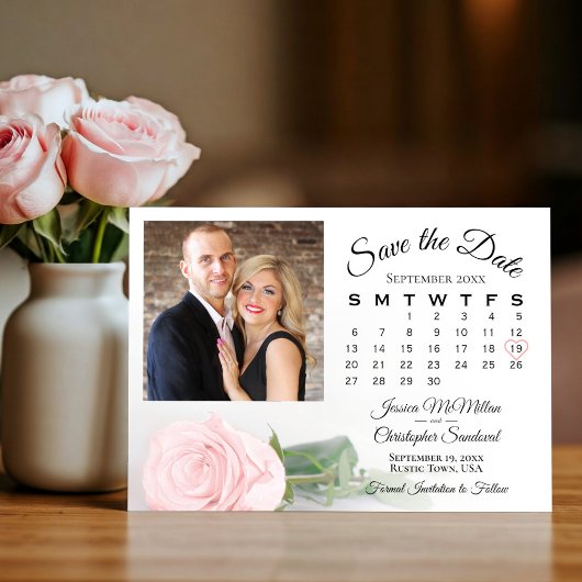 Save The Date Rose rose pâle Élégant calendrier de mariage & pho