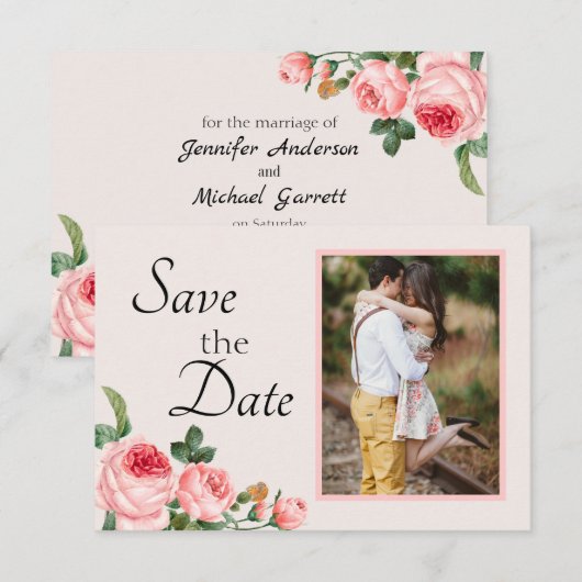 Save The Date Rose Rose Pâle qui Rougit (Devant / Derrière)