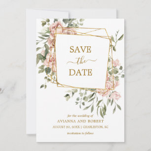 Save The Date Rose rose roux floral photo or cadre géométrique