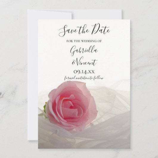 Save The Date Rose rose sur mariage blanc Enregistrer la date (Devant)