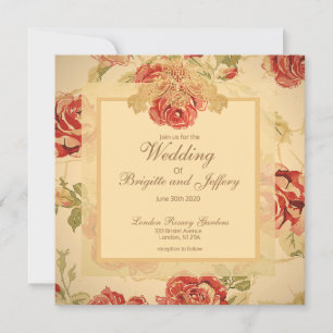 Save The Date Rose rouge, crème, imprimé à fleurs d'antiquité tr
