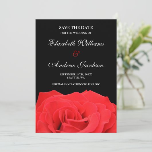 Save The Date Rose rouge et mariage noir Enregistrer la date (Debout devant)