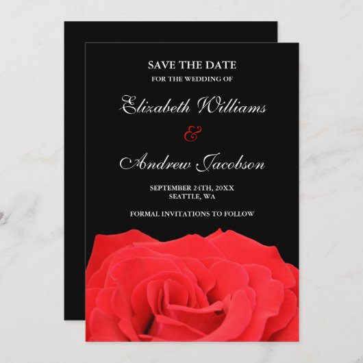 Save The Date Rose rouge et mariage noir Enregistrer la date (Devant / Derrière)