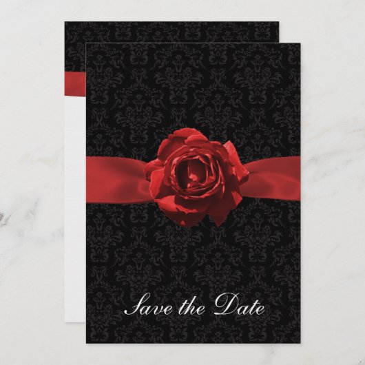 Save The Date Rose rouge et ruban (Devant / Derrière)