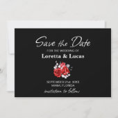 Save The Date Rose rouge Floral Mariage noir (Devant)
