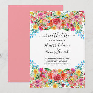 Save The Date Rose Rouge Jaune Élégant Floral Aquarelle Mariage