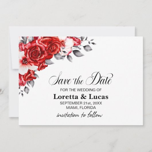 Save The Date Rose rouge mariage floral Enregistrer la date (Devant)