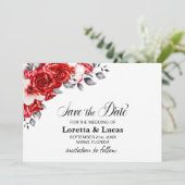 Save The Date Rose rouge mariage floral Enregistrer la date (Debout devant)