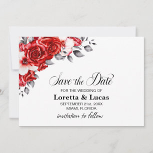 Save The Date Rose rouge mariage floral Enregistrer la date