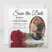 Save The Date Rose rouge romantique sur blanc avec Mariage photo (Devant)