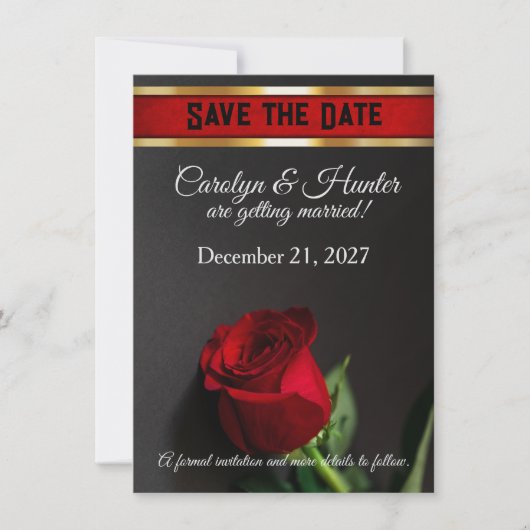 Save The Date Rose rouge sur Mariage noir (Devant)