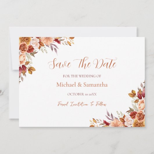 Save The Date Rose rustique et chrysanthème pour un mariage d'au (Devant)