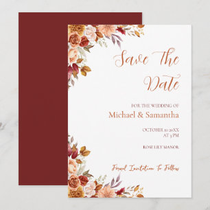 Save The Date Rose rustique et chrysanthème pour un mariage d'au