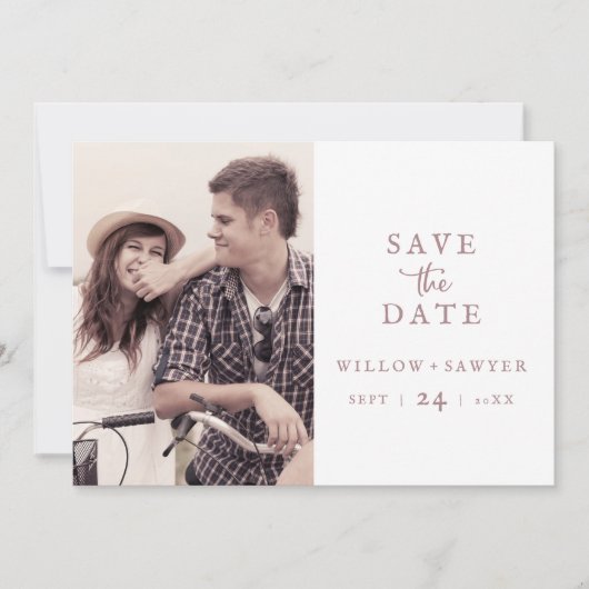 Save The Date Rose Rustique Gold Script Photo Enregistrer la dat (Devant)