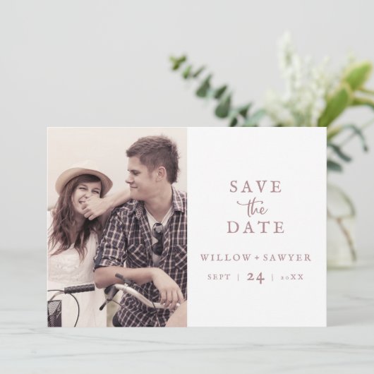 Save The Date Rose Rustique Gold Script Photo Enregistrer la dat (Debout devant)