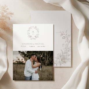 Save The Date Rose sépia taupe vintage élégante