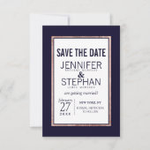 Save The Date Rose simple Gold Linked Marine Mariage bleu (Devant)