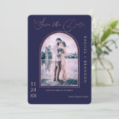 Save The Date Rose simple moderne Gold Marine Blue Arch Mariage (Debout devant)