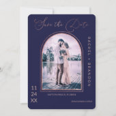 Save The Date Rose simple moderne Gold Marine Blue Arch Mariage (Devant)