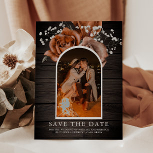 Save The Date Rose Terracotta Brûlée Bois Rustique Mariage