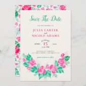 Save The Date Rose Vert Rose Pétales Fleurs Jardin Mariage (Devant / Derrière)