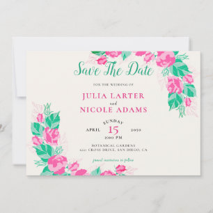 Save The Date Rose Vert Rose Pétales Fleurs Jardin Mariage