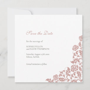 Save The Date Rose vintage Dusty Mariage Carré en dentelle rose