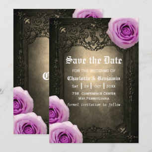 Save The Date Rose Vintage et Cadre Gothique Enregistrer la Date