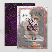 Save The Date Rose violet or arrosé Confetti Mariage photo (Devant / Derrière)