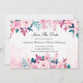 Save The Date Rose Violet Vert Floral Aquarelle Mariage (Devant)