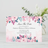Save The Date Rose Violet Vert Floral Aquarelle Mariage (Debout devant)