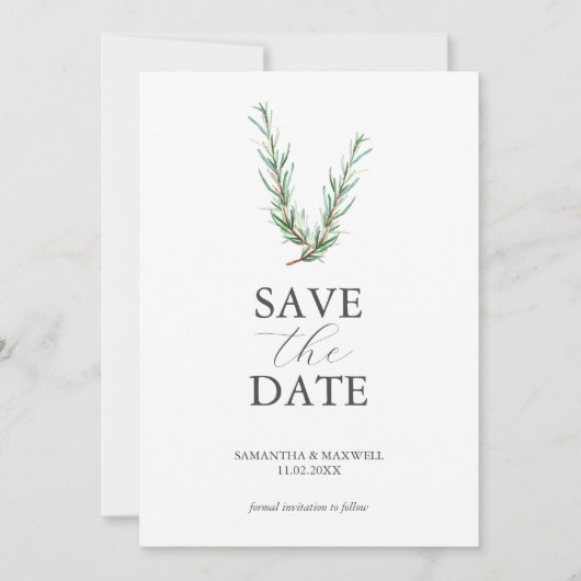 Save The Date Rosemary Rustique Aquarelle Enregistrer La Date (Devant)