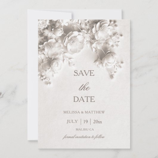 Save The Date Roses 3D Fleurs Sculptées Ivoire (Devant)