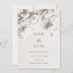 Save The Date Roses 3D Fleurs Sculptées Ivoire