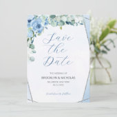 Save The Date Roses Aquarelle Bleu Enregistrer la date (Debout devant)