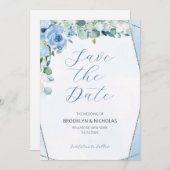 Save The Date Roses Aquarelle Bleu Enregistrer la date (Devant / Derrière)