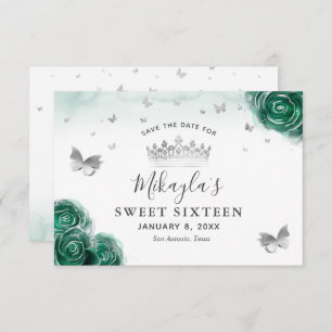 Save The Date Roses argenté et vert élégant