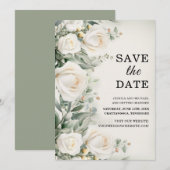 Save The Date Roses blanches Élégance végétale Mariage (Devant / Derrière)
