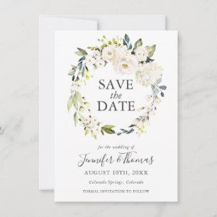 Save The Date Roses blanches et Hydrangeas Floral Enregistrer la