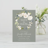 Save The Date Roses blanches et Hydrangeas Floral Enregistrer la (Debout devant)