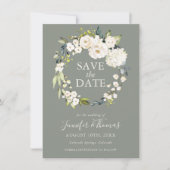 Save The Date Roses blanches et Hydrangeas Floral Enregistrer la (Devant)