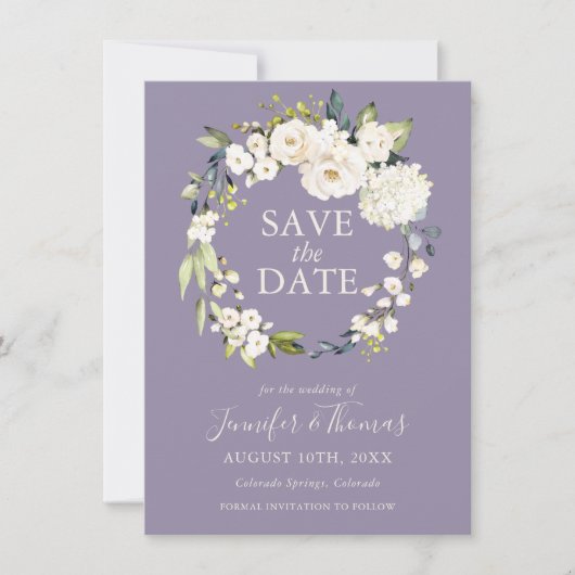 Save The Date Roses blanches et Hydrangeas Floral Enregistrer la (Devant)