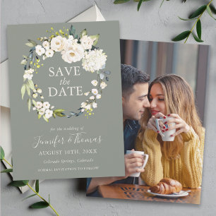 Save The Date Roses blanches et Hydrangeas Floral Enregistrer la