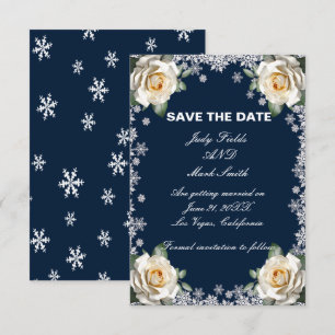 Save The Date Roses Blanches Flocon de neige Noël Enregistrer la