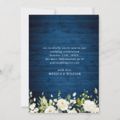 Save The Date Roses blanches Lanterne en bois bleu Mariage photo (Dos)