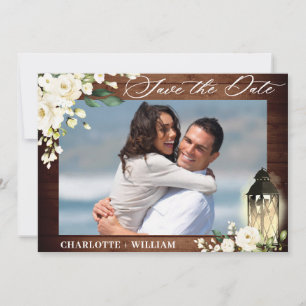 Save The Date Roses blanches Mariage d'aquarelle en bois rustiqu