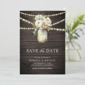 Save The Date Roses Blanches Pot en Verre Photo Bois Mariage (Debout devant)