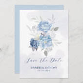 Save The Date Roses bleues et blanches douces (Devant / Derrière)