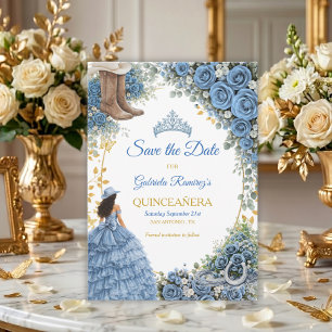 Save The Date Roses Bleues Occidentales Quinceañera de Campagne