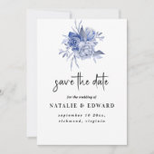 Save The Date roses bleues rustiques poussiéreuses et autres fle (Devant)